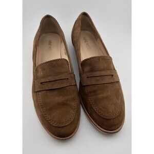 Nine West Womens Suede Penny Loafers Brown Slip On Flats Size 8.5M